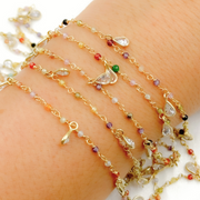 MCZ3. Multi Color Cubic Zirconia & CZ Dangle Gold Plated Wire Chain